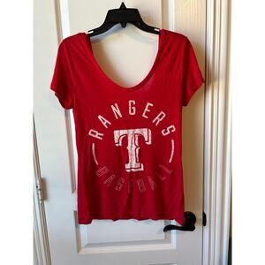 Texas Rangers Red and White Pink Brand Scoop Neck Soft Tee